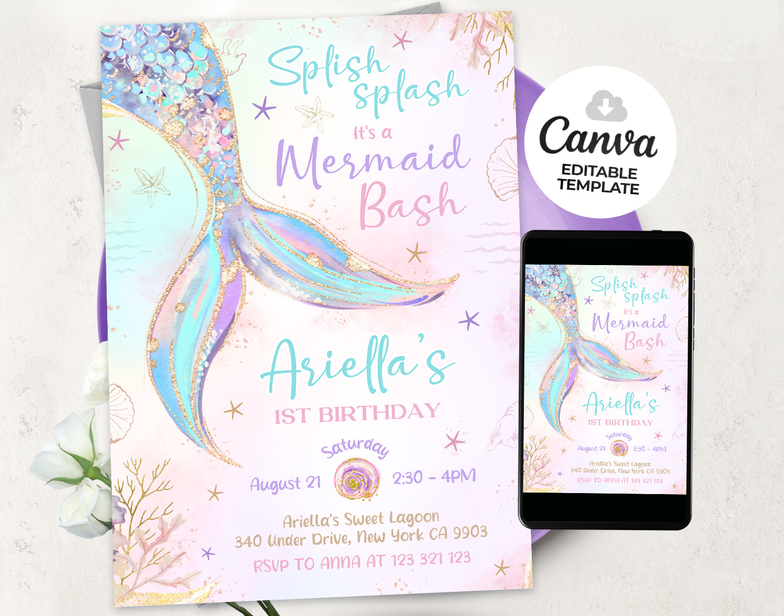 Mermaid Birthday Invitation, Mermaid Party Invite Etemply