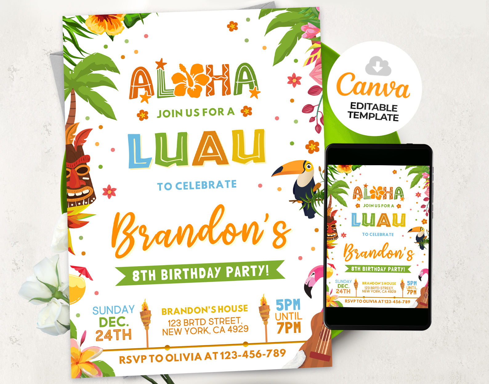 Luau Party Invitation, Aloha Tropical Party Invitation Etemply