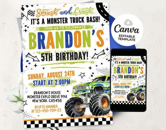 Monster Trucks Birthday Invitation Etemply