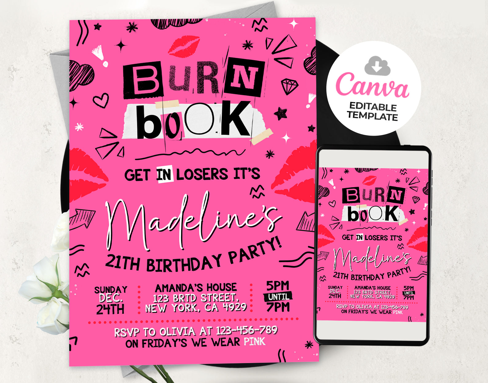 Pink Birthday Invitation, Mean Girls Invites Etemply