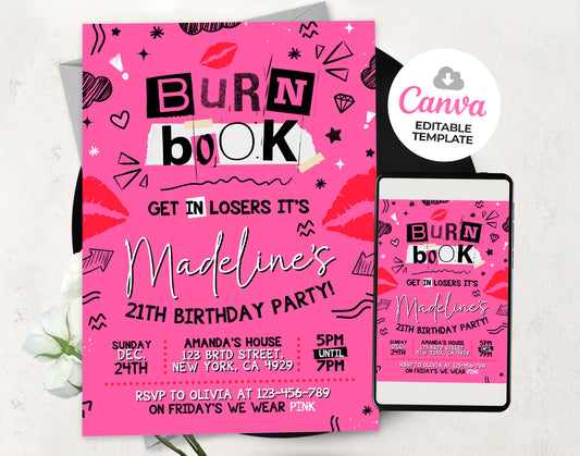 Pink Birthday Invitation, Mean Girls Invites Etemply