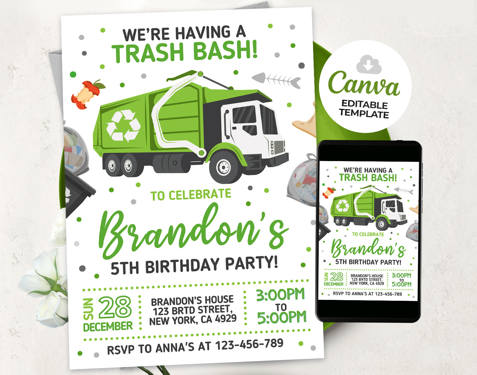 Garbage Truck Birthday Invitation Etemply