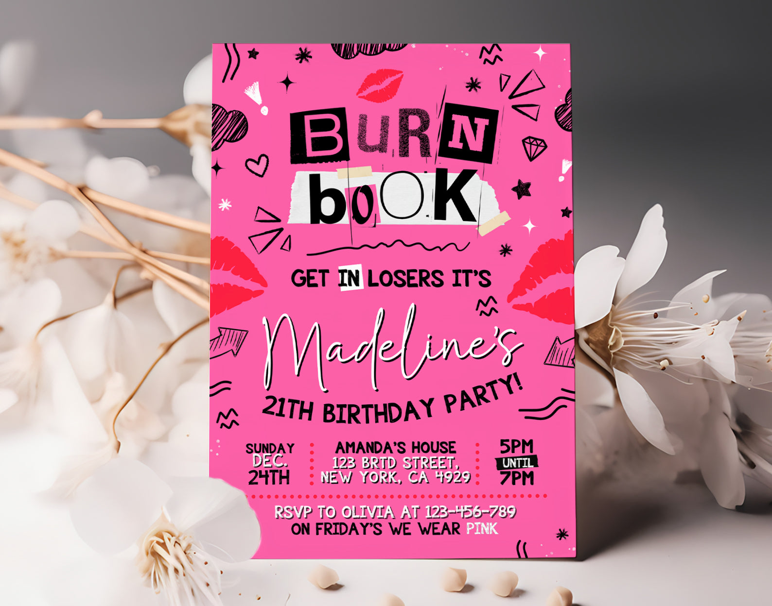 Pink Birthday Invitation, Mean Girls Invites Etemply