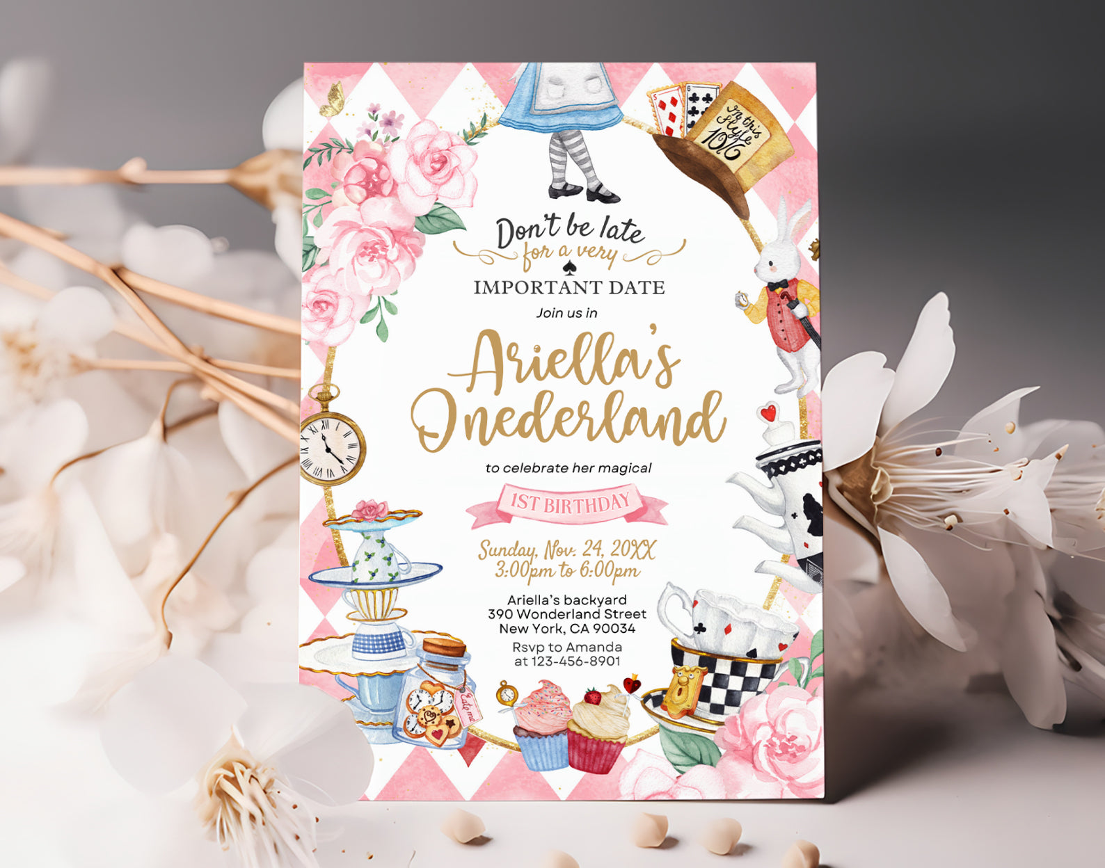 Alice in Wonderland Invitation, Onederland Invitation, 1st Birthday Girl Invitation Etemply