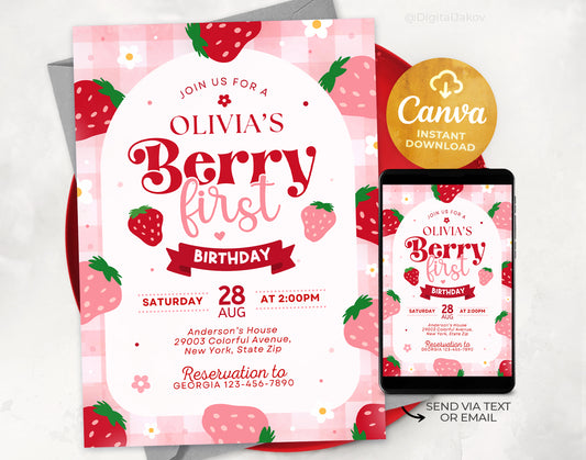 Berry First Birthday Invitation, Berry 1st Birthday Invitation, Berry First Birthday Invite Etemply