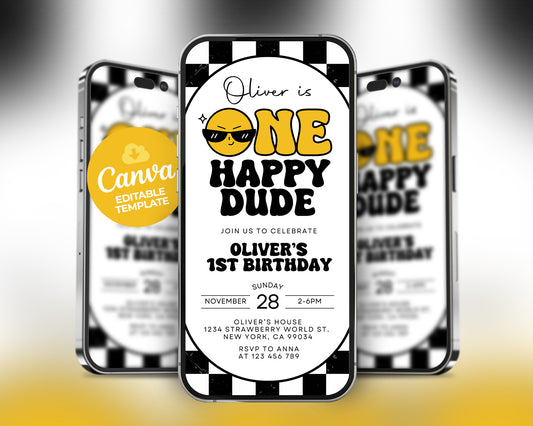 One Happy Dude Birthday Invitation, Digital Invitation Etemply