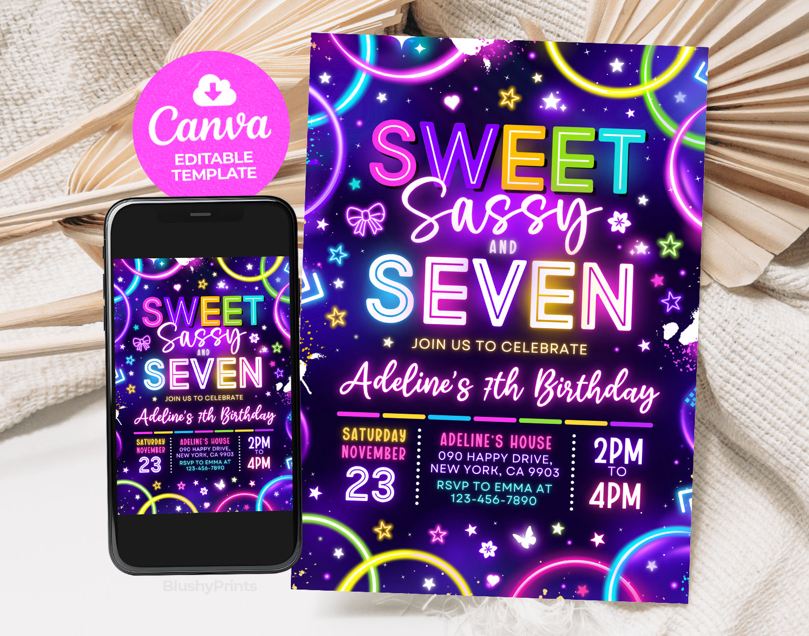 Sweet Sassy And Seven Birthday Invitation Etemply