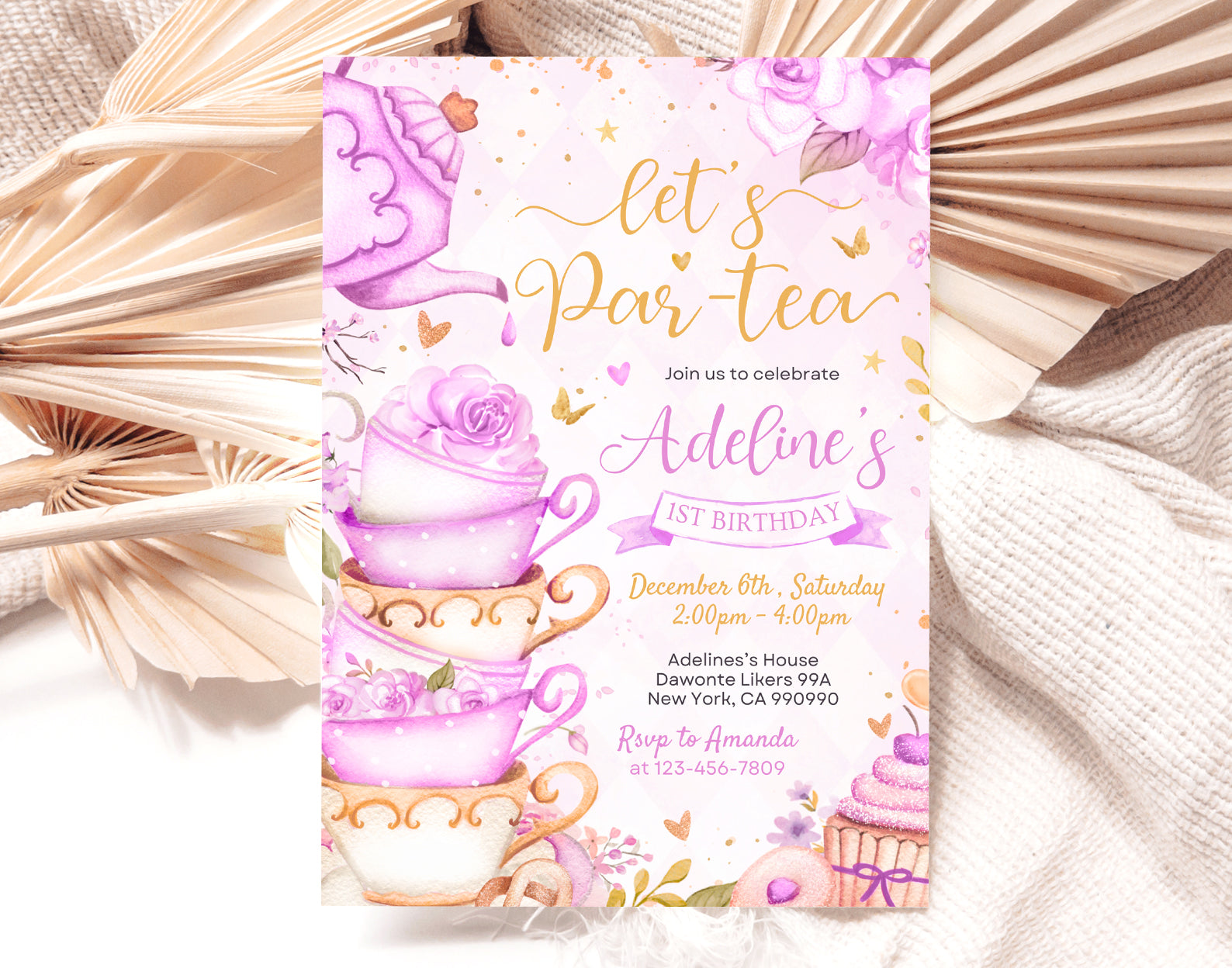 Tea Party Birthday Invitation, Purple Invitation for Tea Party Etemply