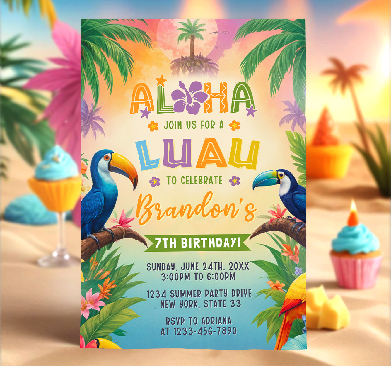 Luau Party Invitation, Aloha Tropical Party Invitation Etemply