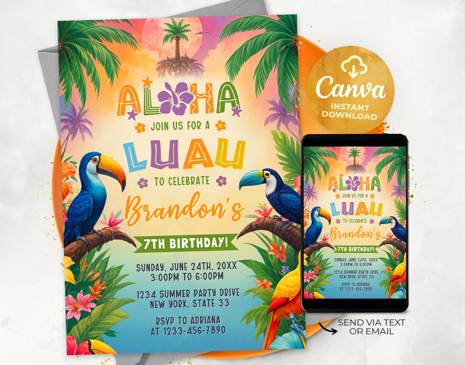 Luau Party Invitation, Aloha Tropical Party Invitation Etemply