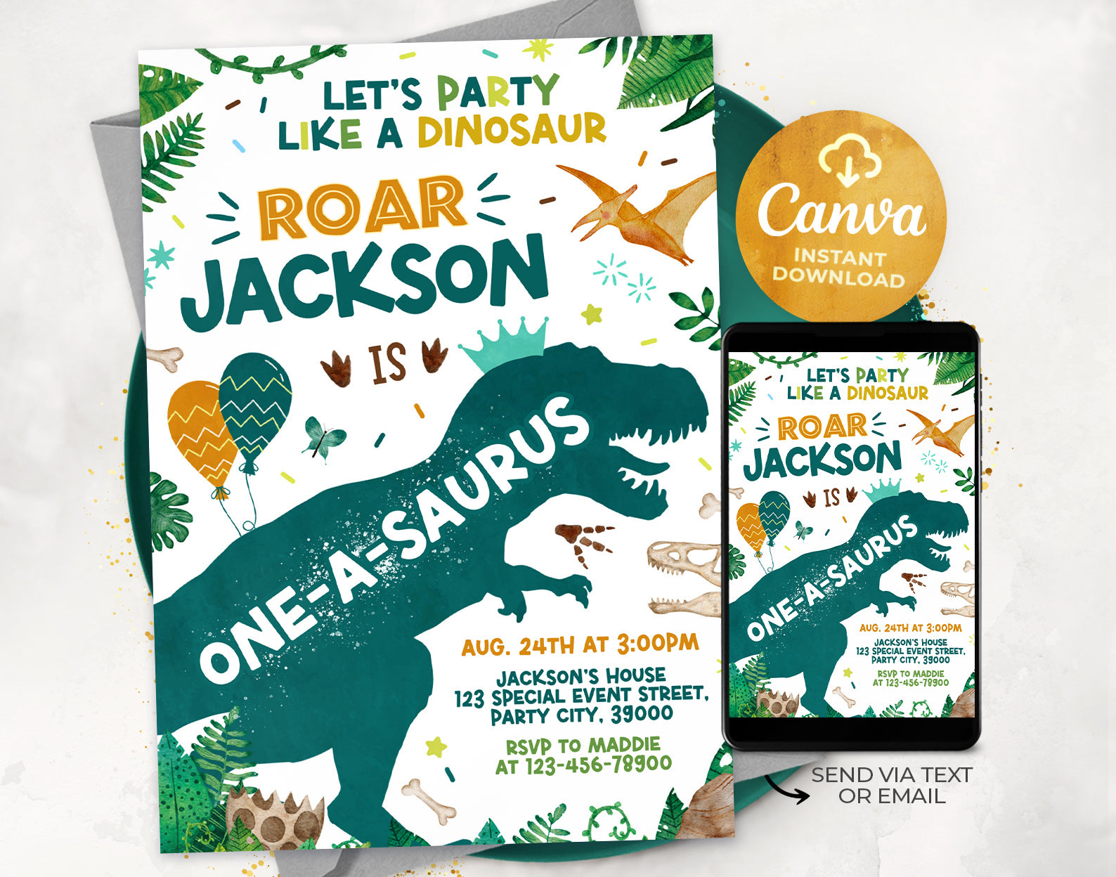 Oneasaurus Birthday Invitation, Dinosaur Birthday Invite for Boy Etemply