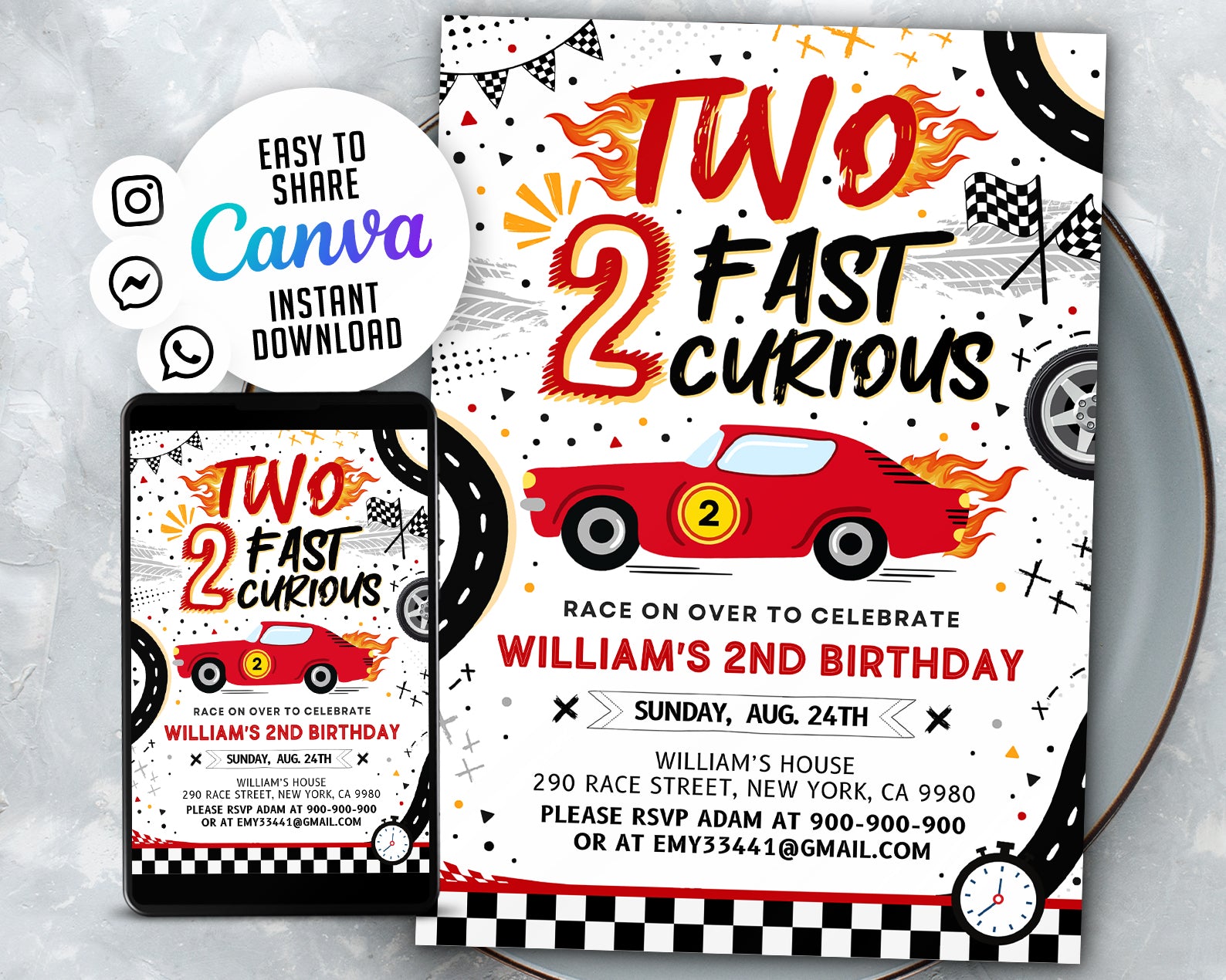 2 Fast 2 Curious Birthday Invitation, Two Fast Birthday Invitation, 2nd Birthday Invitation Etemply