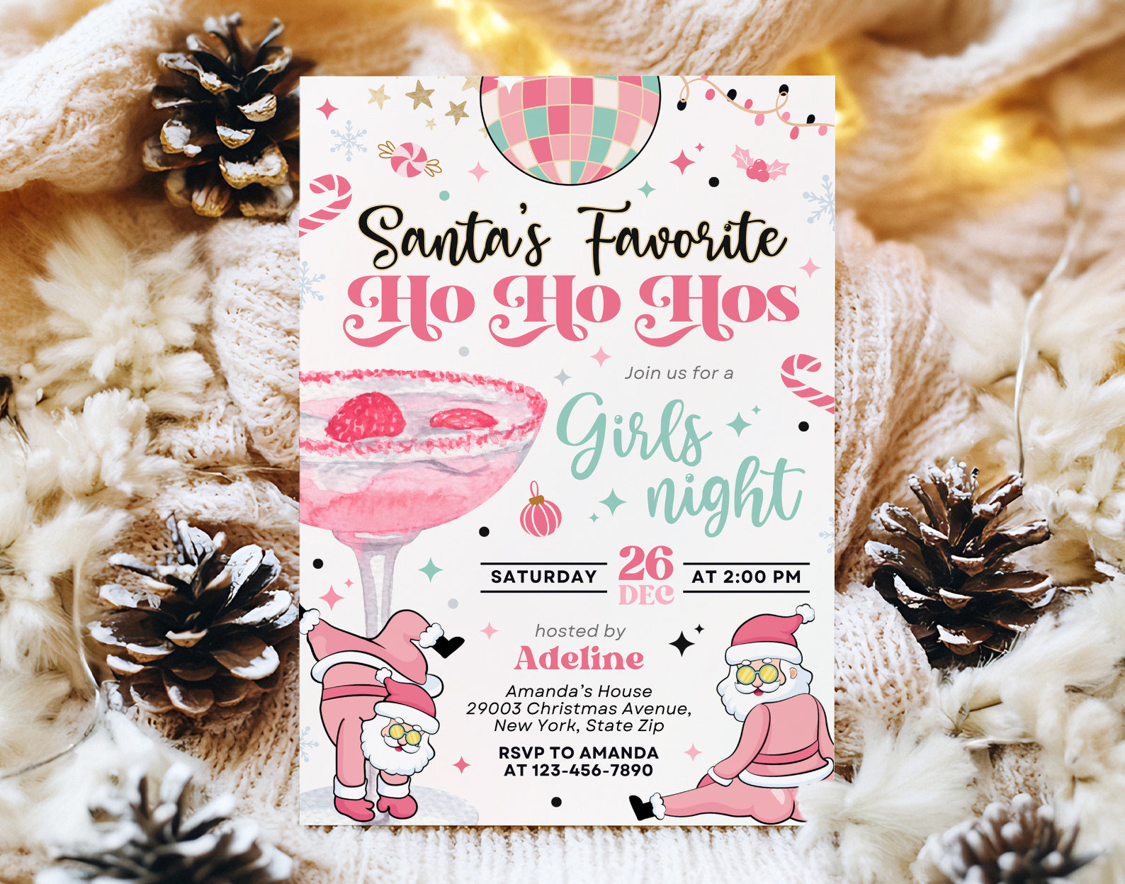 Girls Night Christmas Invitation, Funny Christmas Party Invitation Etemply