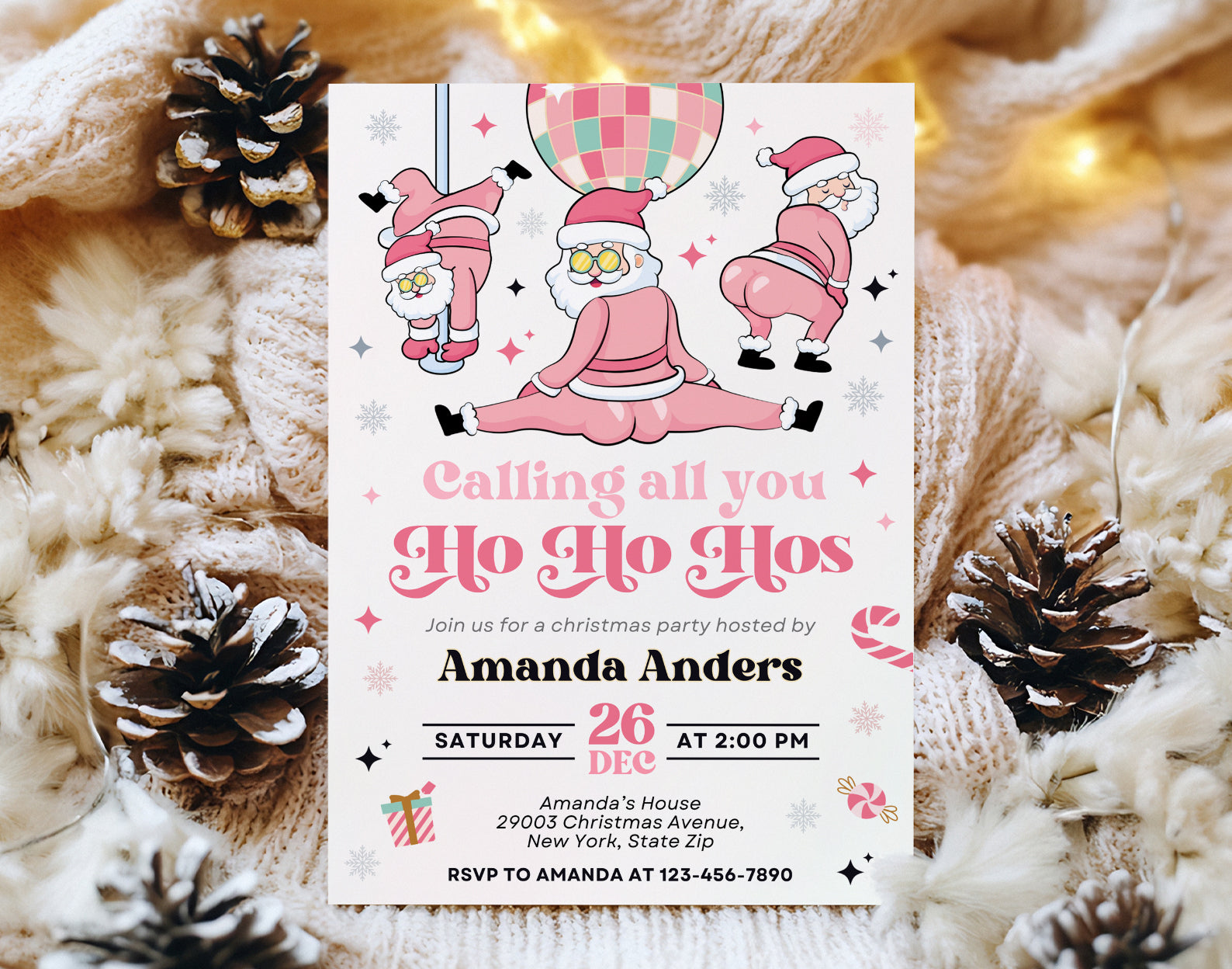 Funny Christmas Party Invitation, Pink Calling all you Ho Ho Hos Invitation Etemply