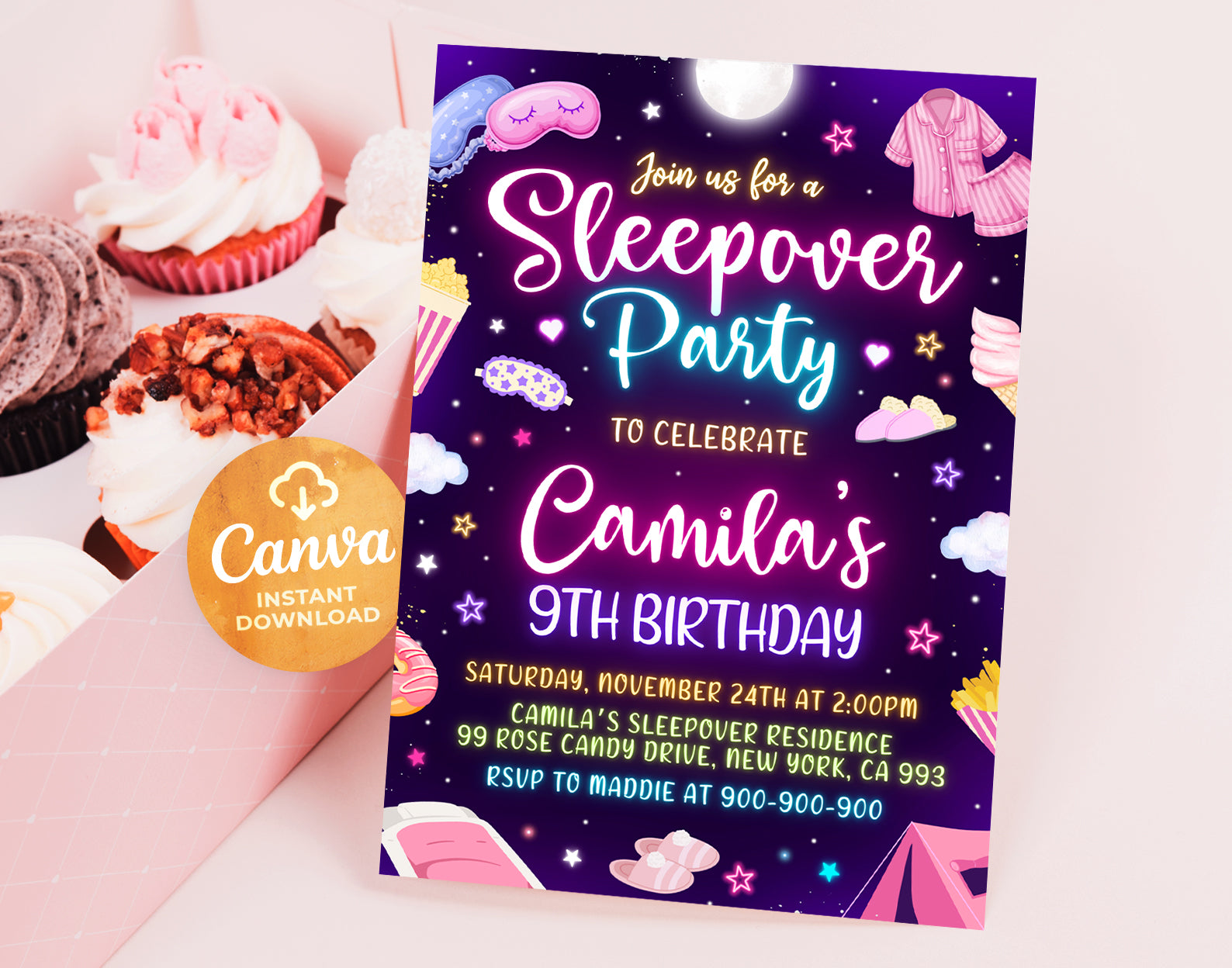 Sleepover Birthday Invitation, Slumber Party Invitation, Pajama Party Invitation Etemply