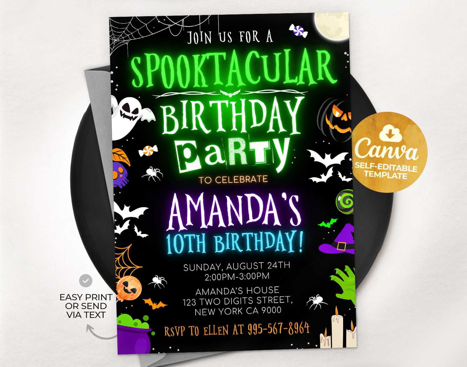 Halloween Party Invitation, Neon Halloween Party Invite, Costume Party Invitation Etemply