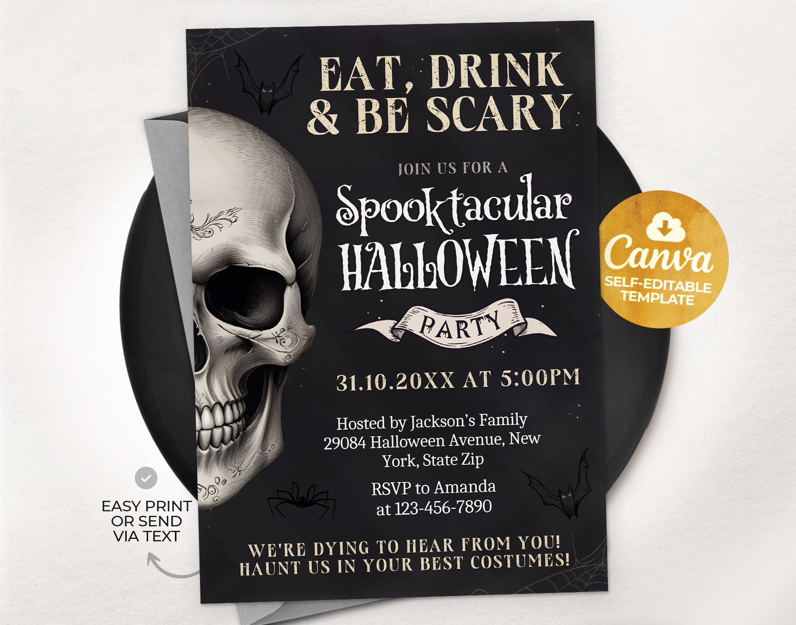 Halloween Party Invitation, Vintage Halloween Party Invite, Eat Drink and Be Scary Invitation, Vintage Skull Invite, Costume Party Invitation Etemply