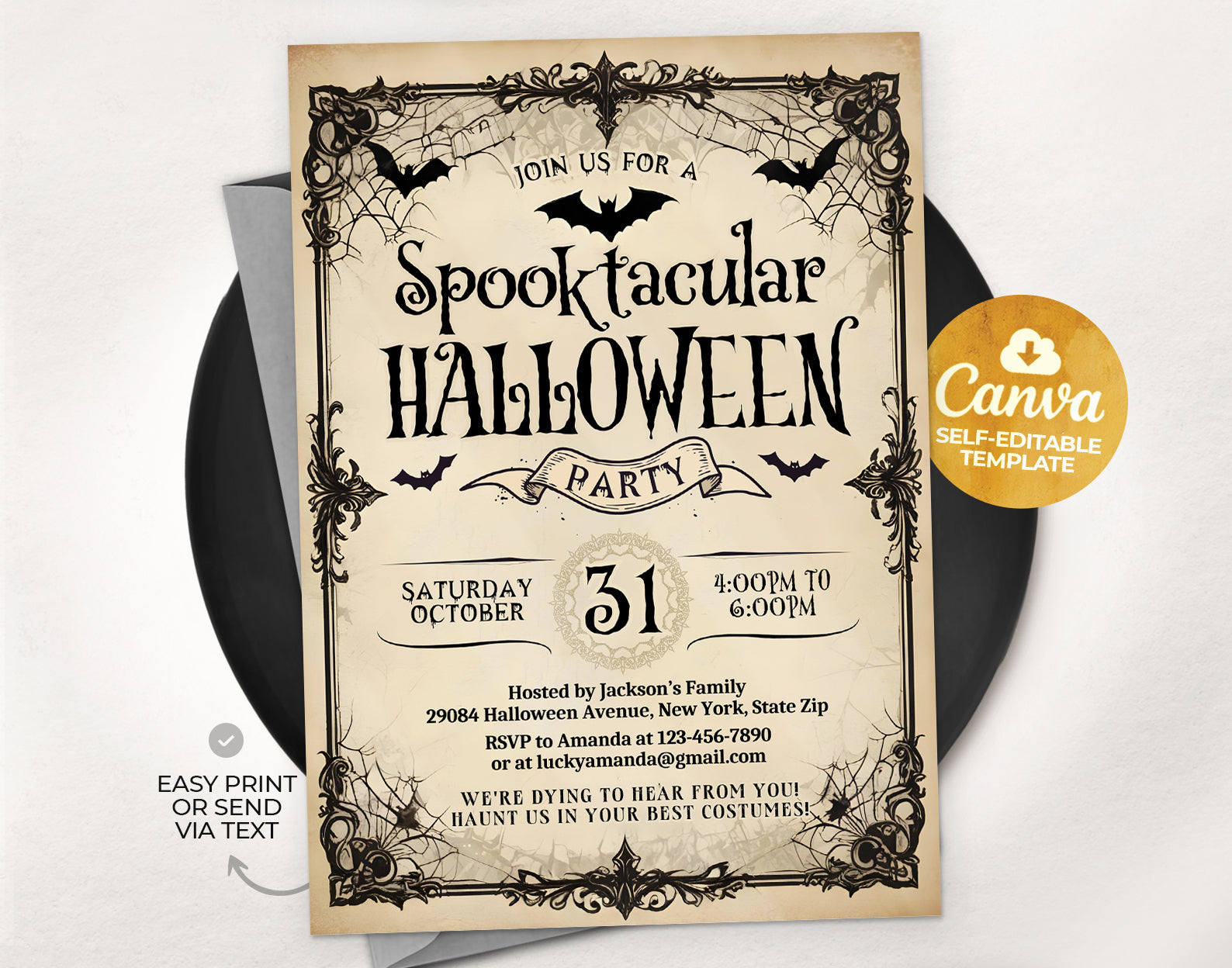 Halloween Party Invitation, Vintage Halloween Party Invite, Costume Party Invitation Etemply