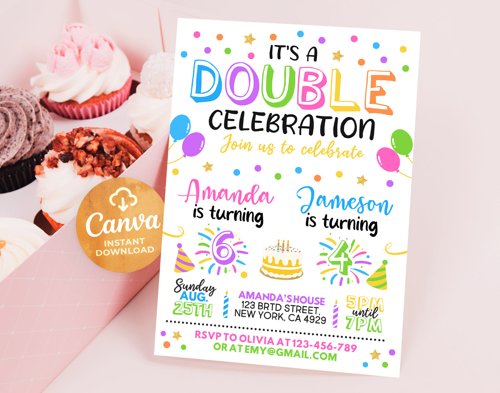 Joint Birthday Invitation, Twins Birthday Invite, Double Birthday Invitation Etemply