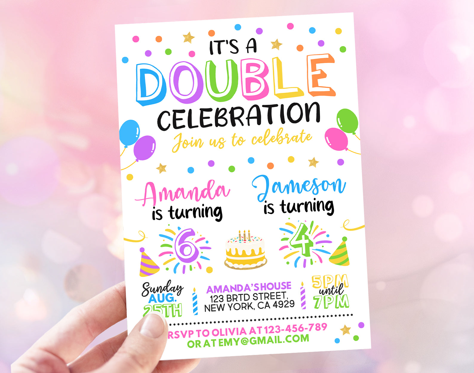 Joint Birthday Invitation, Twins Birthday Invite, Double Birthday Invitation Etemply