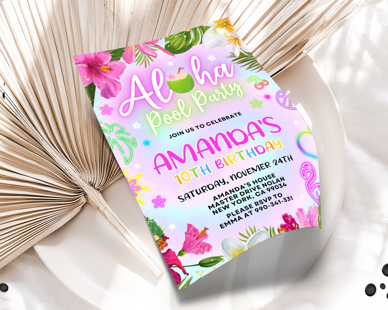 Luau Party Invitation, Neon Aloha Tropical Party Invitation Etemply