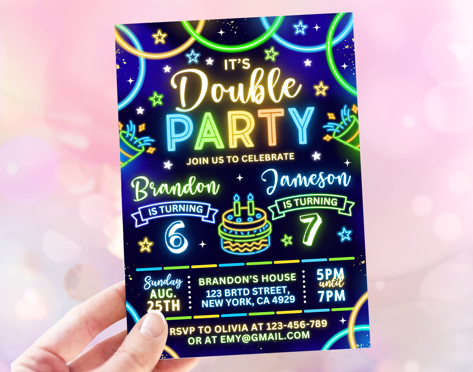 Joint Birthday Party Invitation, Double Invitation for Boys Etemply