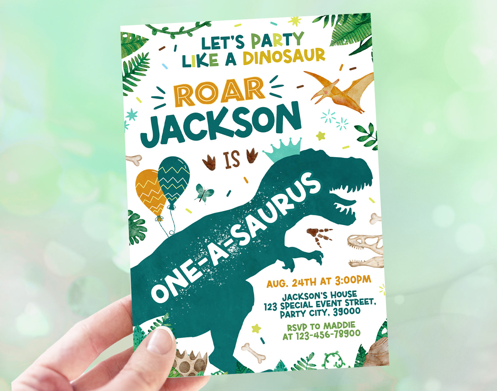 Oneasaurus Birthday Invitation, Dinosaur Birthday Invite for Boy Etemply