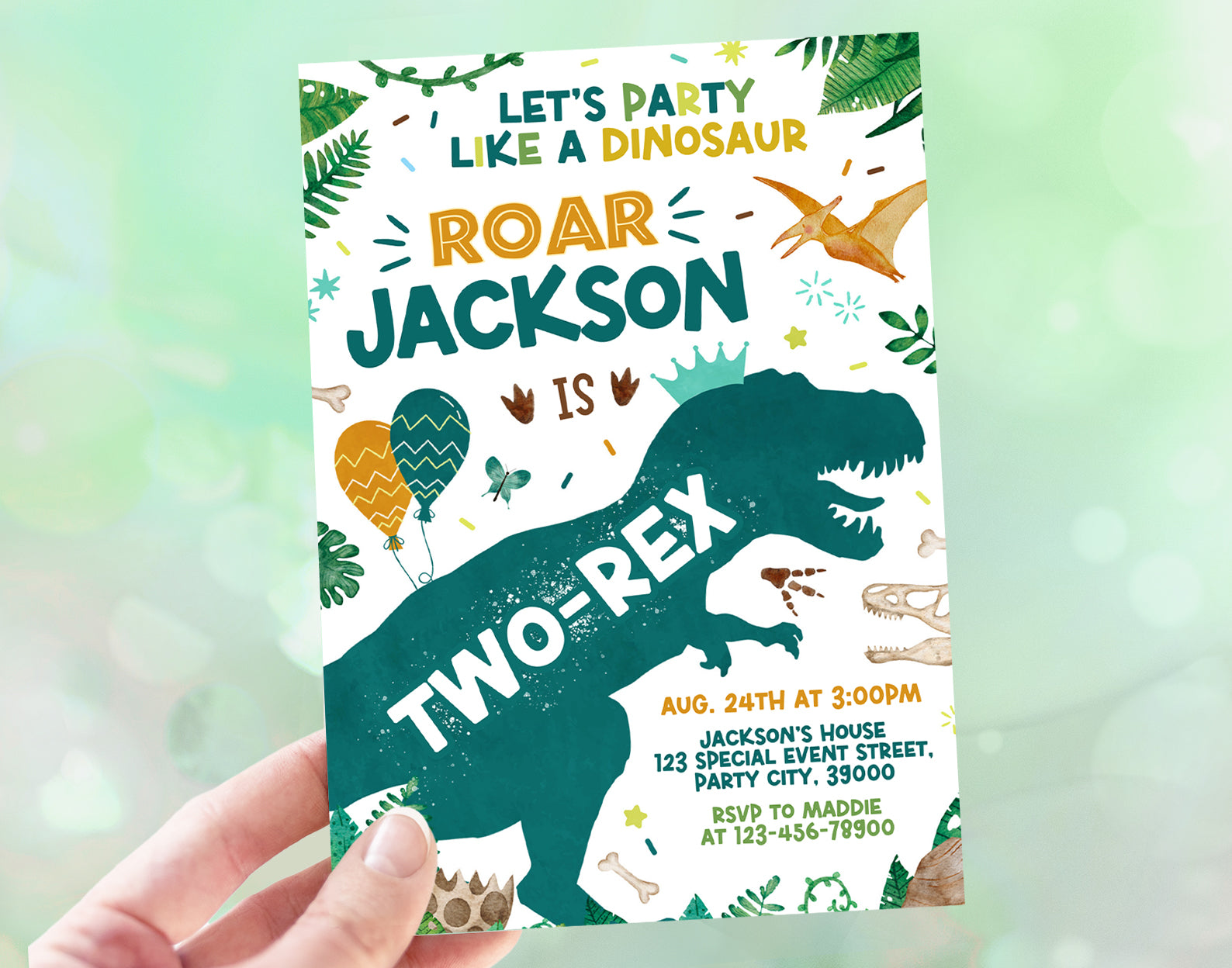 Two Rex Birthday Invitation, Dinosaur Birthday Invitation for Boy Etemply