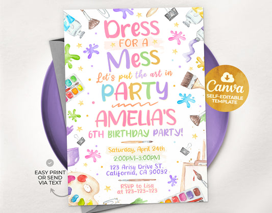 Dress Mess Art Party Invitation, Painting Party Invitation Etemply