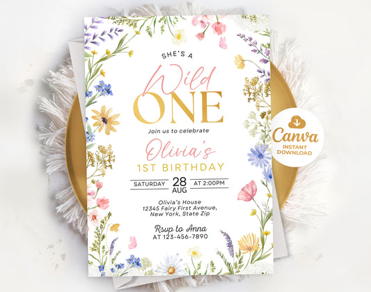 Wildflower Birthday Invitation, Wild One Invitation, Spring Birthday Invite Etemply