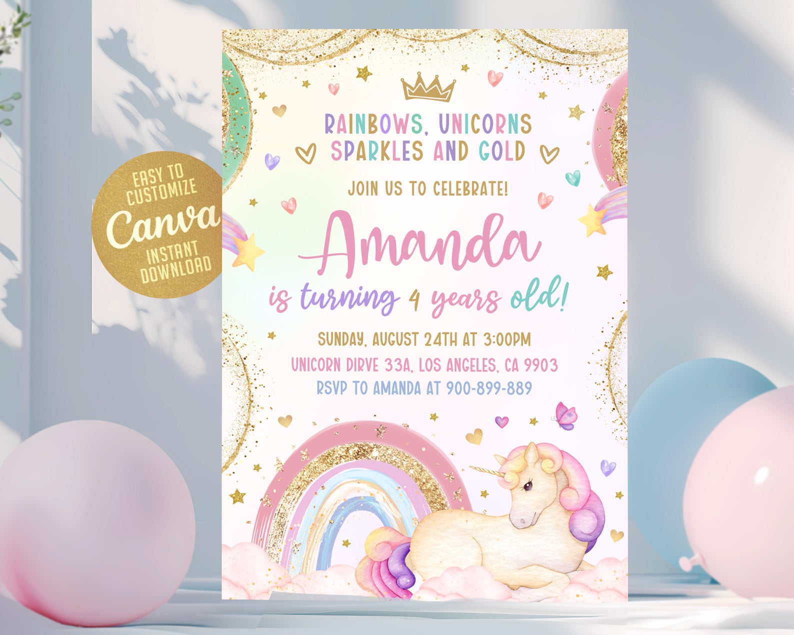 Unicorn Birthday Invitation Etemply