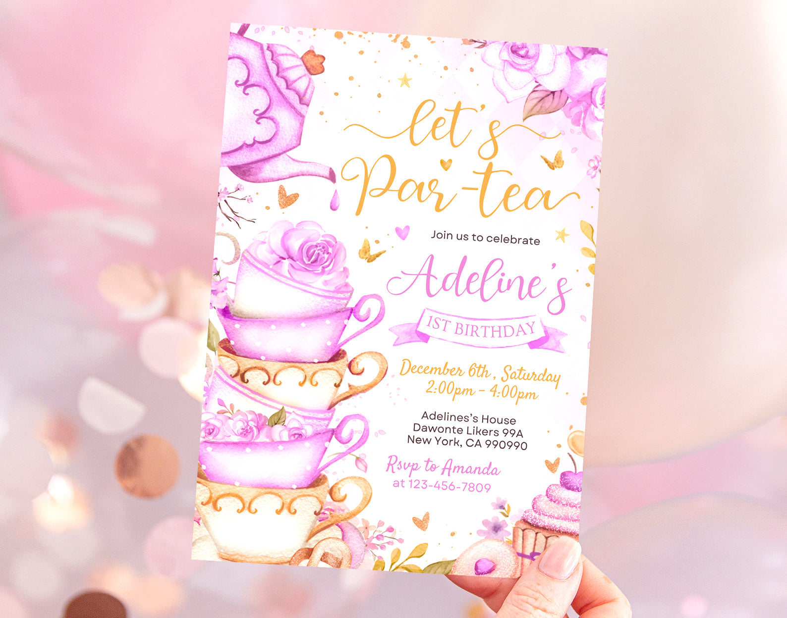 Tea Party Birthday Invitation, Purple Invitation for Tea Party Etemply