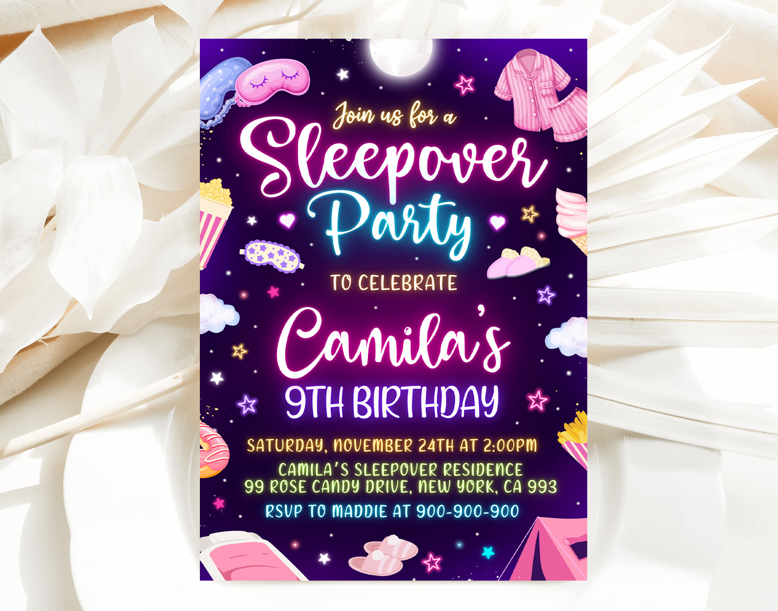 Sleepover Birthday Invitation, Slumber Party Invitation, Pajama Party Invitation Etemply