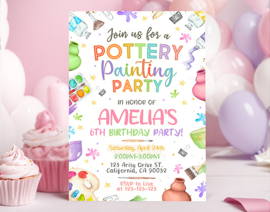 Pottery Painting Invitation, Art Party Invitation