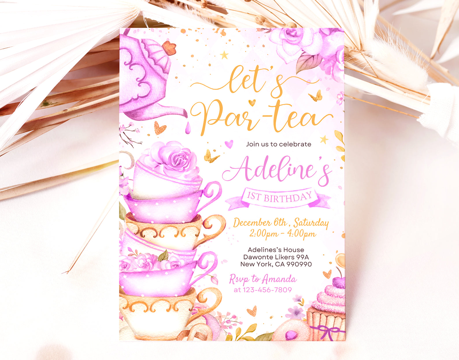 Tea Party Birthday Invitation, Purple Invitation for Tea Party Etemply