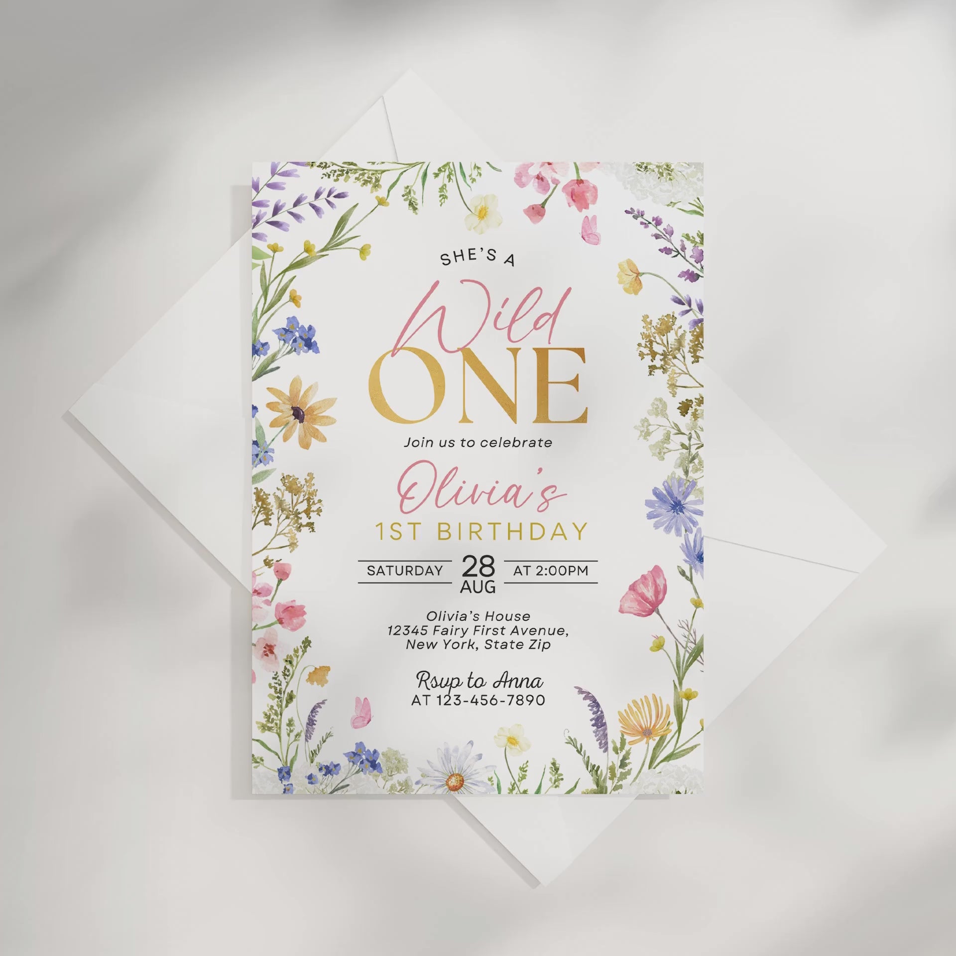 Wildflower Birthday Invitation, Wild One Invitation, Spring Birthday Invite